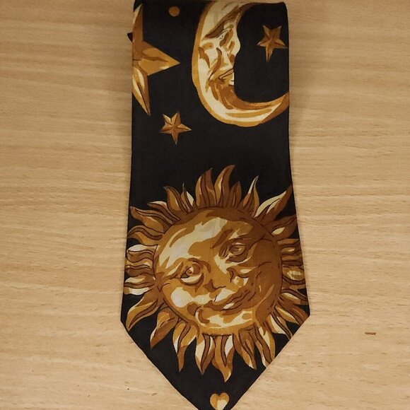 Renaissance Hand Made Black Gold Celestial Tie - Picture 1 of 4